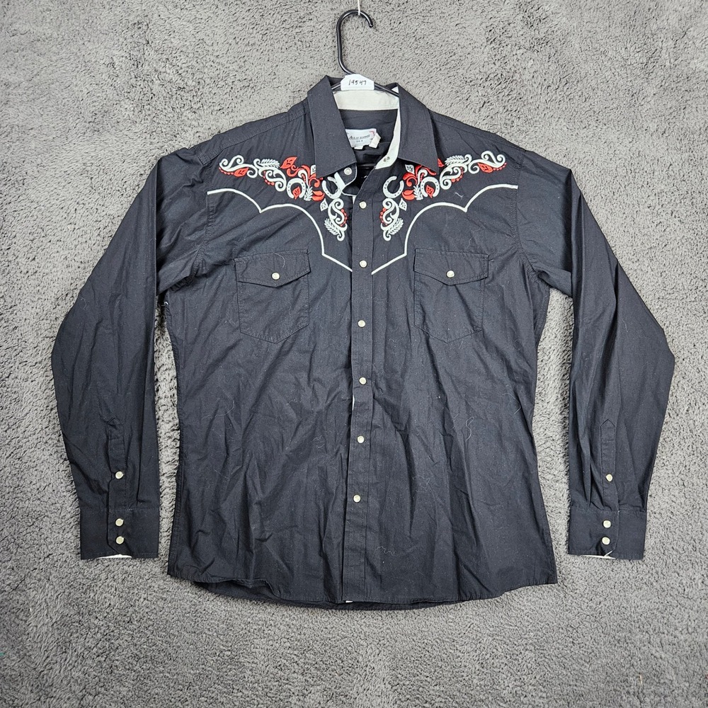 Ace of Diamond‎ Mens XL Black Western Pearl Snap Shirt Embroidered Horseshoe